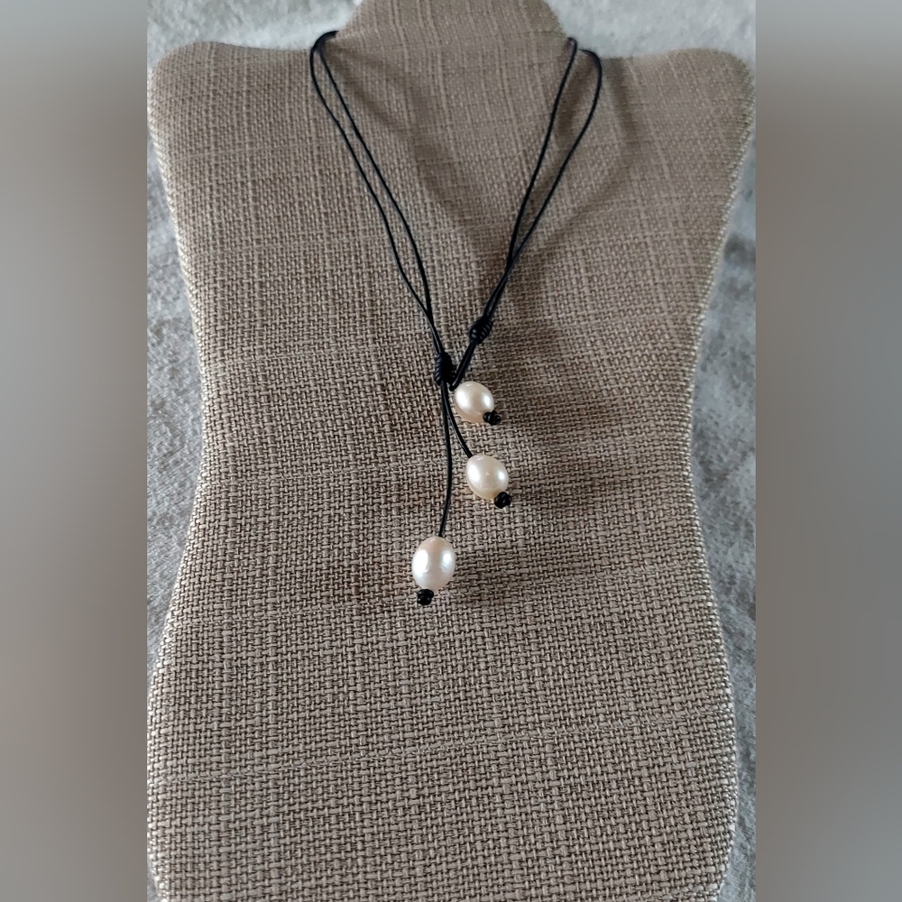 Handmade Lavender Pearl & Black Leather 2-Way Necklace